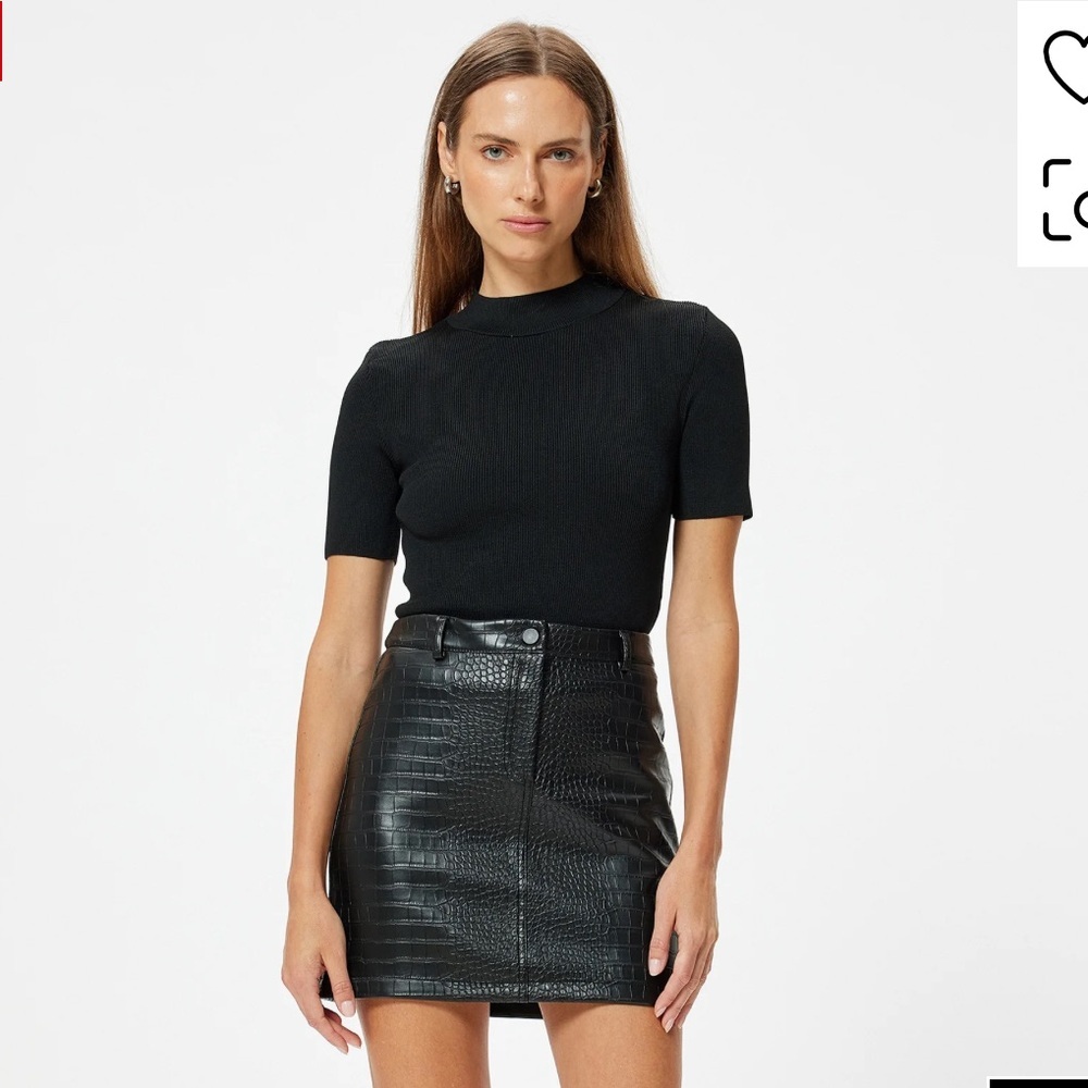 Koton Black Croc-Embossed Leather Mini Skirt Size 2